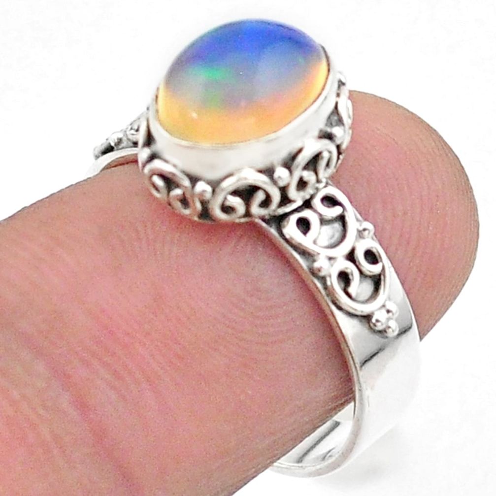 3.05cts solitaire natural multi color ethiopian opal silver ring size 7 t44734