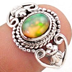 2.13cts solitaire natural multi color ethiopian opal silver ring size 7 t78461