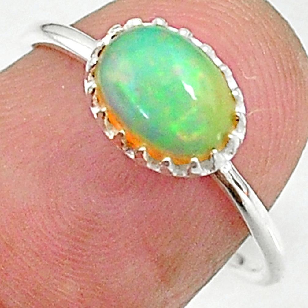 1.94cts solitaire natural multi color ethiopian opal silver ring size 7 t8998