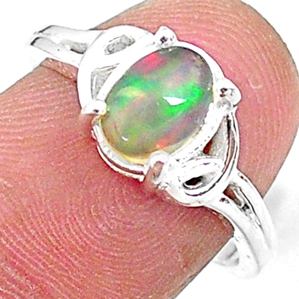 2.26cts solitaire natural multi color ethiopian opal silver ring size 7 t9094