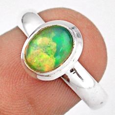 1.96cts solitaire natural multi color ethiopian opal silver ring size 7 u5582