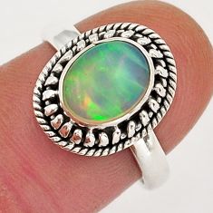 3.09cts solitaire natural multi color ethiopian opal silver ring size 7 y18718