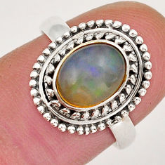 3.05cts solitaire natural multi color ethiopian opal silver ring size 7 y18722