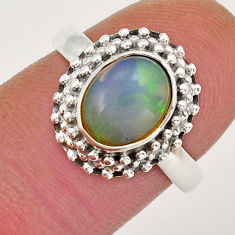 3.22cts solitaire natural multi color ethiopian opal silver ring size 7 y18731