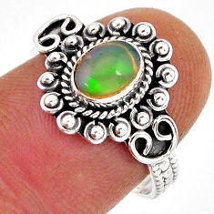 1.45cts solitaire natural multi color ethiopian opal silver ring size 7 y78134