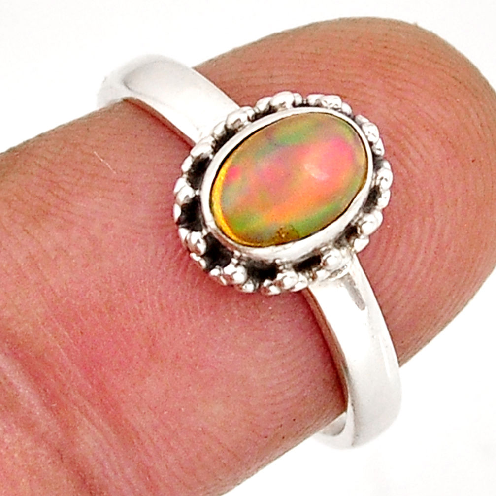 1.45cts solitaire natural multi color ethiopian opal silver ring size 7 y78188