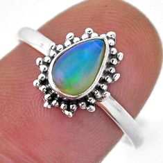 1.68cts solitaire natural multi color ethiopian opal silver ring size 8 n45854