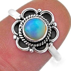 0.90cts solitaire natural multi color ethiopian opal silver ring size 8 n45857