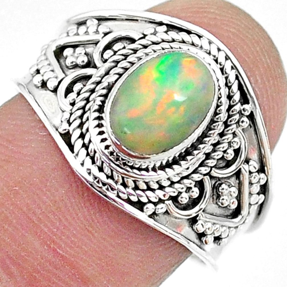 2.08cts solitaire natural multi color ethiopian opal silver ring size 8 t10265