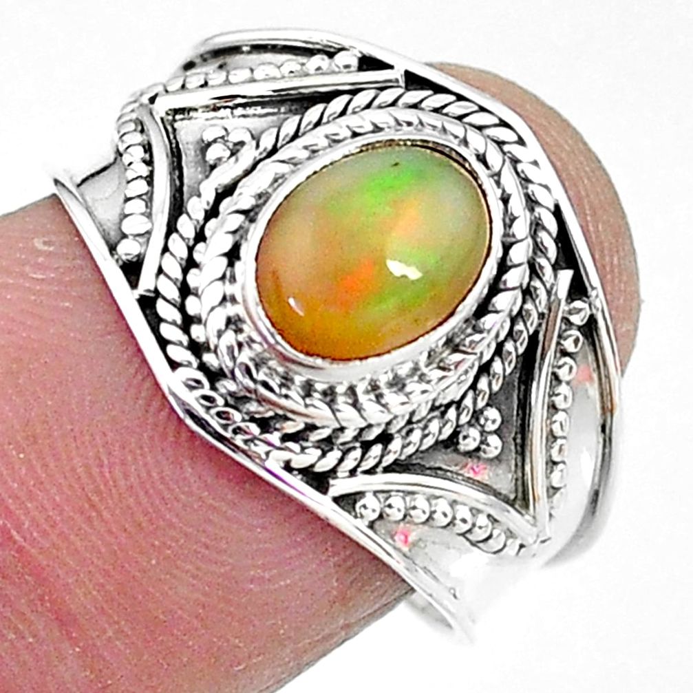 1.96cts solitaire natural multi color ethiopian opal silver ring size 8 t10269