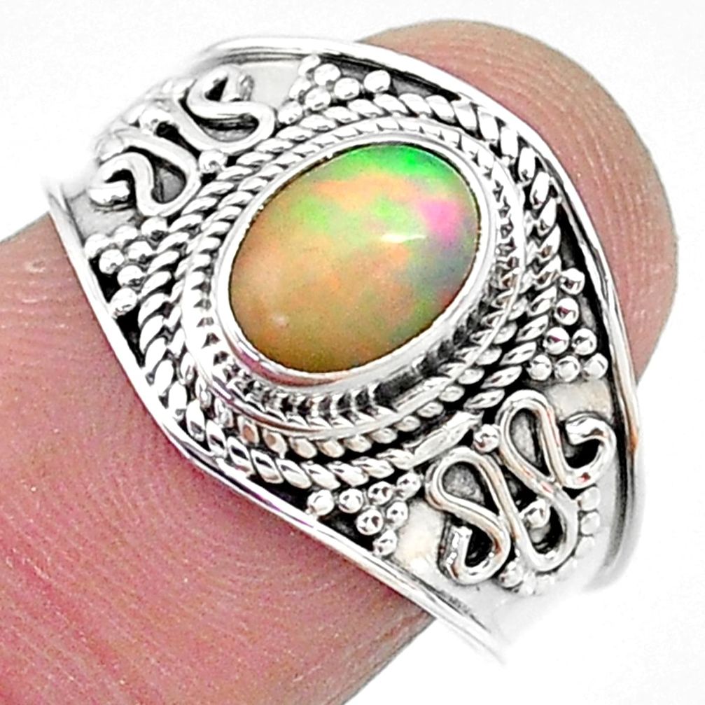 2.09cts solitaire natural multi color ethiopian opal silver ring size 8 t10274