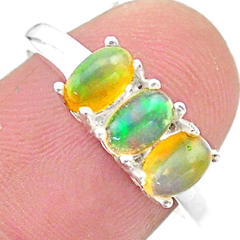 2.88cts solitaire natural multi color ethiopian opal silver ring size 8 t23855