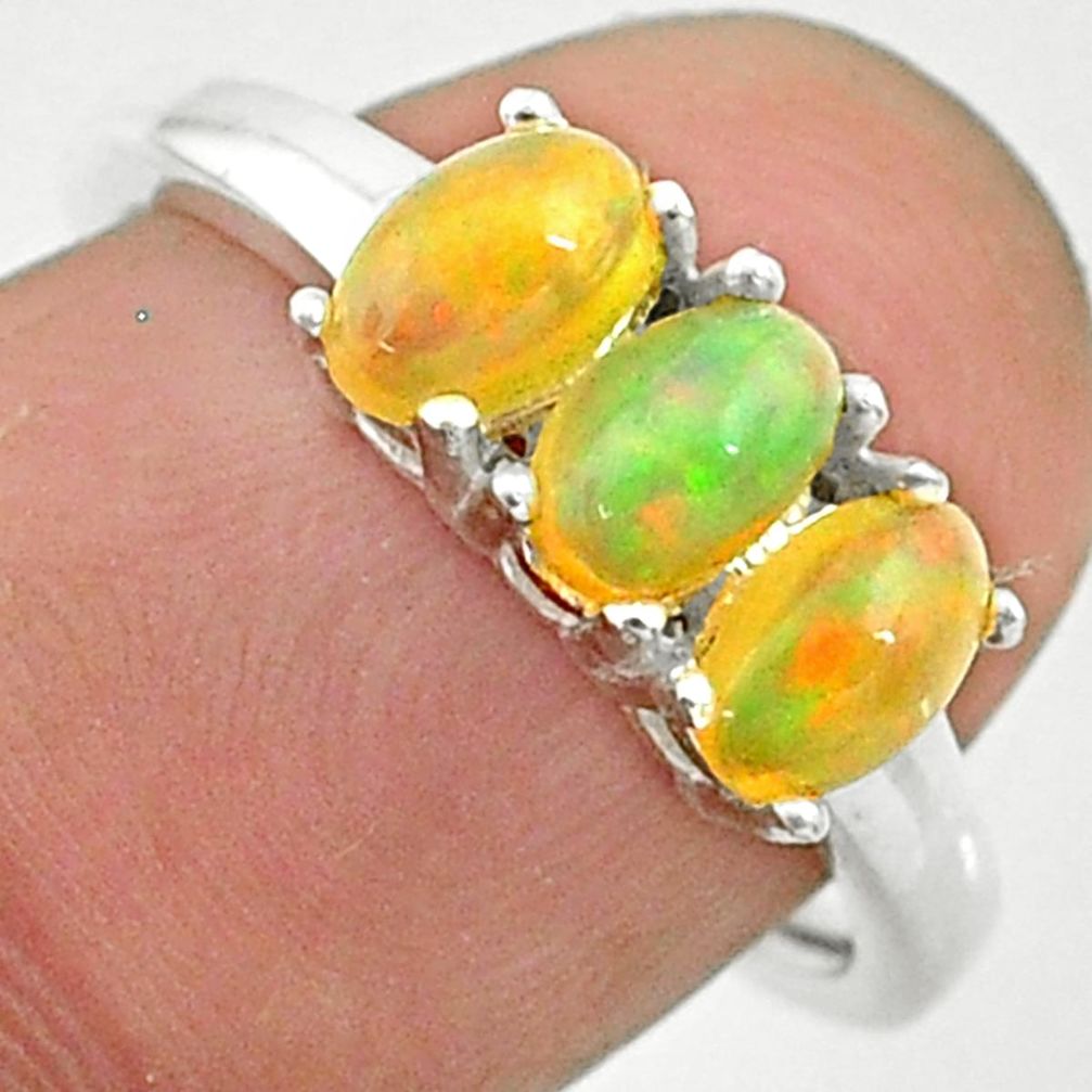 2.48cts solitaire natural multi color ethiopian opal silver ring size 8 t24017