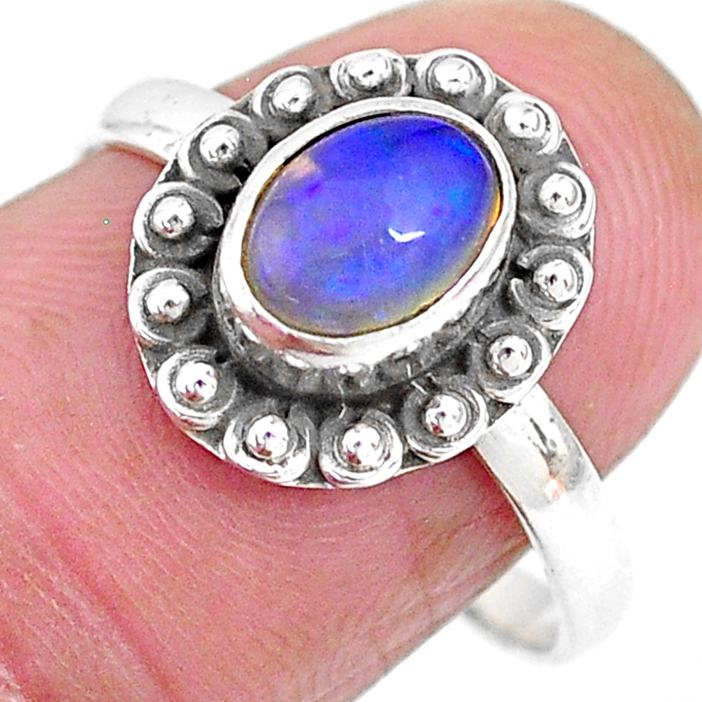 2.31cts solitaire natural multi color ethiopian opal silver ring size 8 t2728