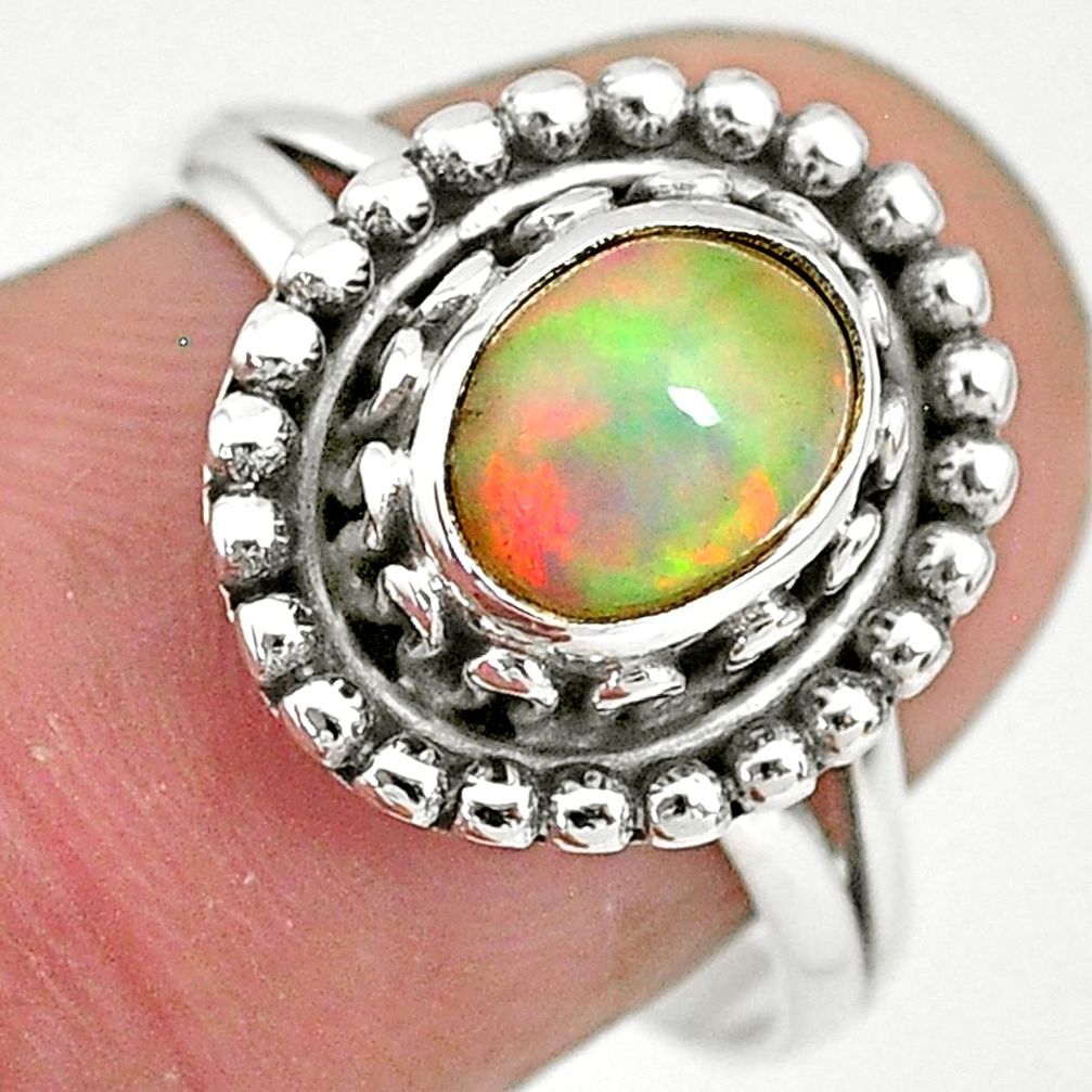 2.09cts solitaire natural multi color ethiopian opal silver ring size 8 t2783