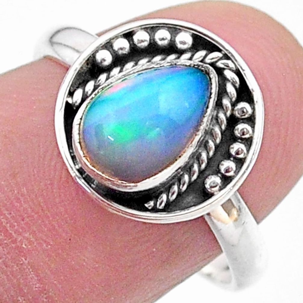 2.42cts solitaire natural multi color ethiopian opal silver ring size 8 t28344