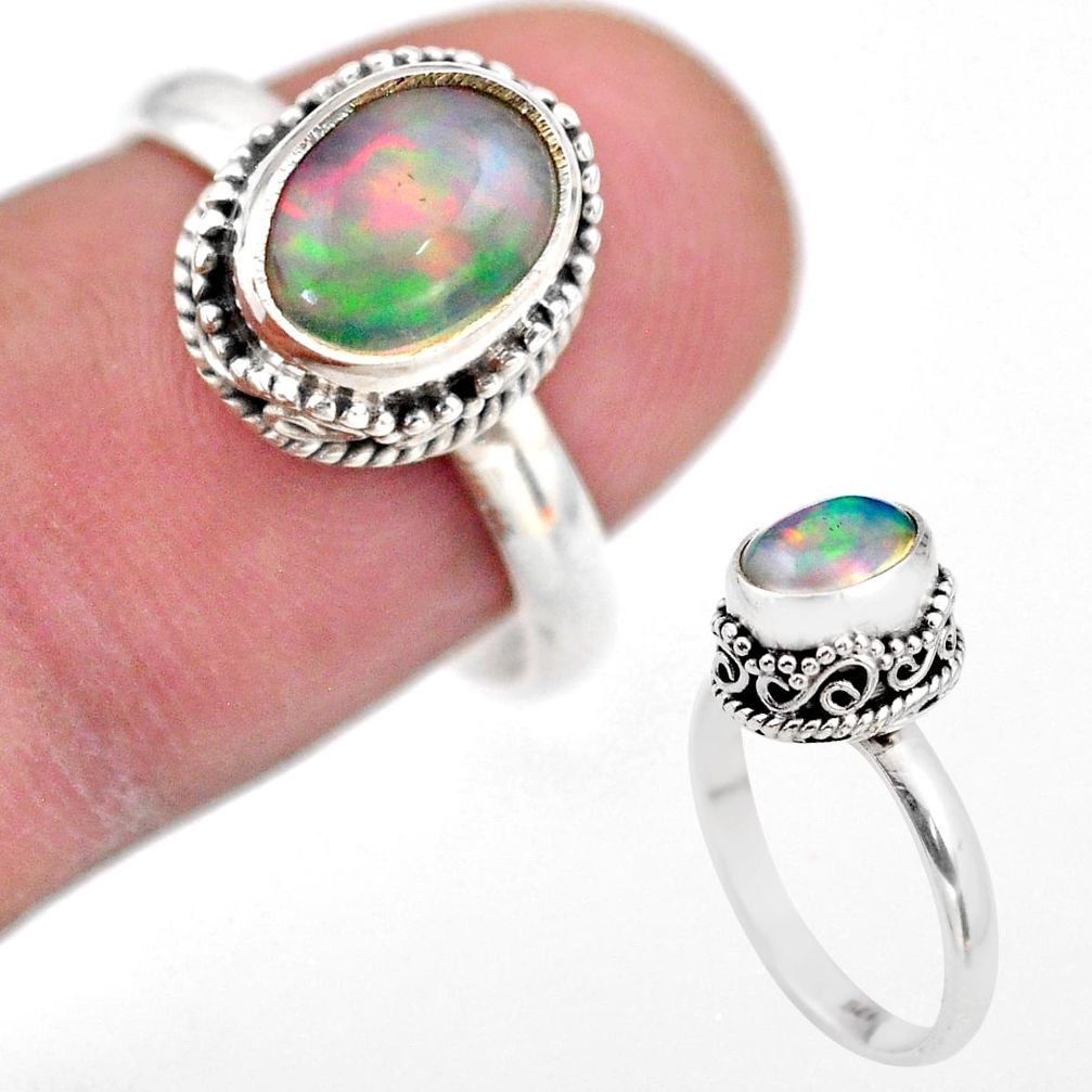 3.01cts solitaire natural multi color ethiopian opal silver ring size 8 t44515
