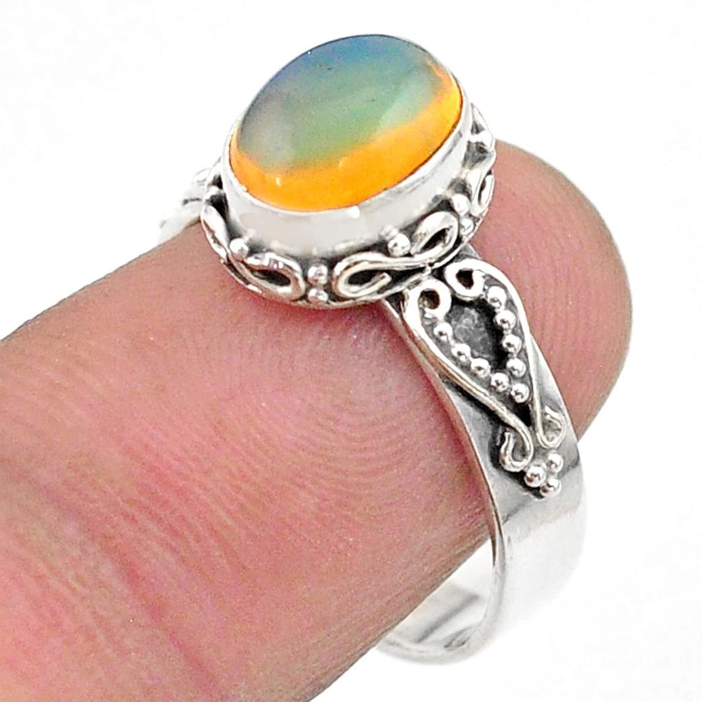 2.71cts solitaire natural multi color ethiopian opal silver ring size 8 t44728