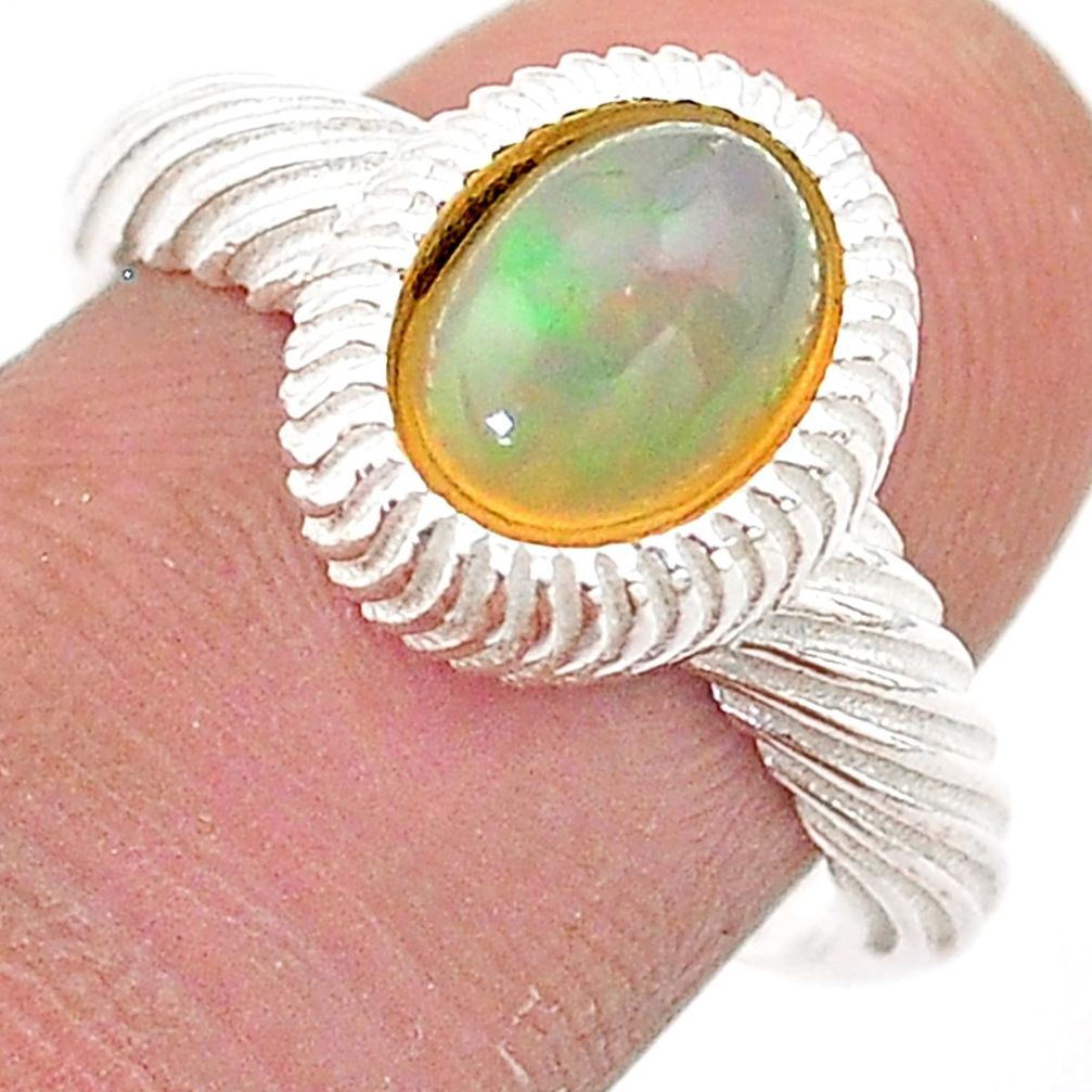 3.25cts solitaire natural multi color ethiopian opal silver ring size 8 t67404