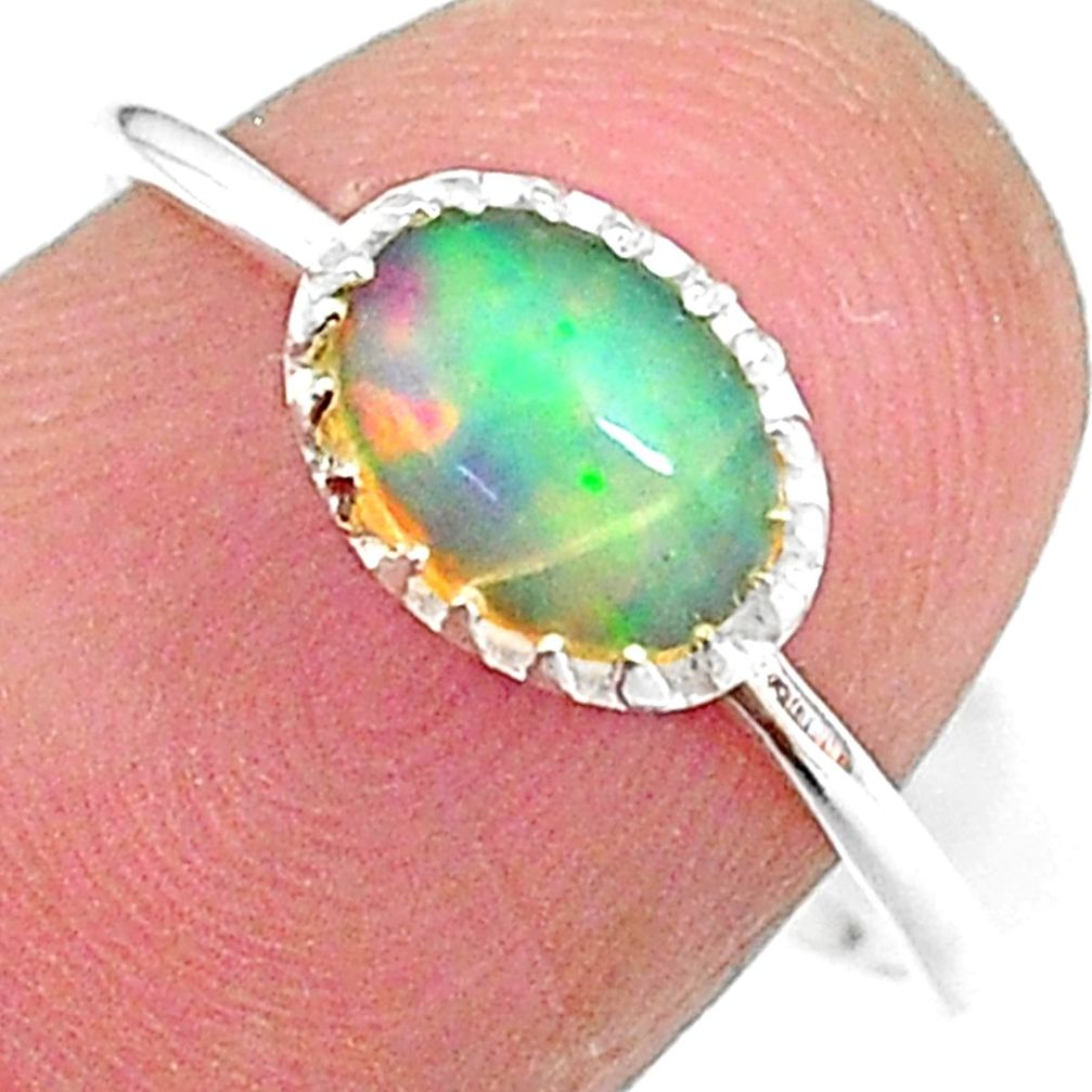 1.83cts solitaire natural multi color ethiopian opal silver ring size 8 t8936