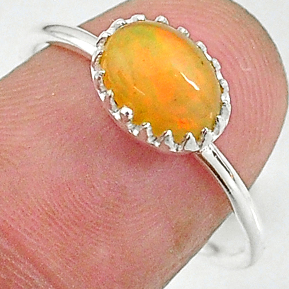 2.19cts solitaire natural multi color ethiopian opal silver ring size 8 t8996