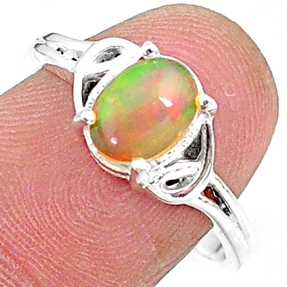 2.09cts solitaire natural multi color ethiopian opal silver ring size 8 t9096
