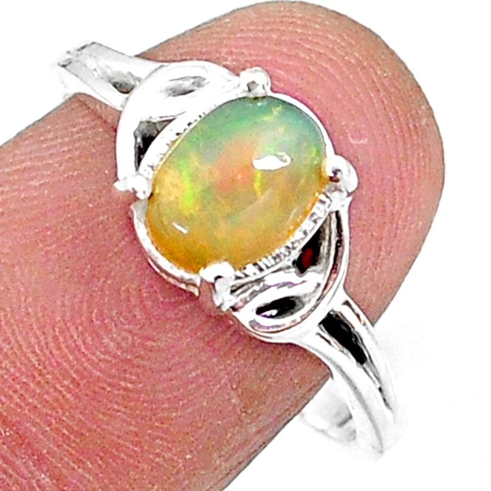 2.26cts solitaire natural multi color ethiopian opal silver ring size 8 t9100