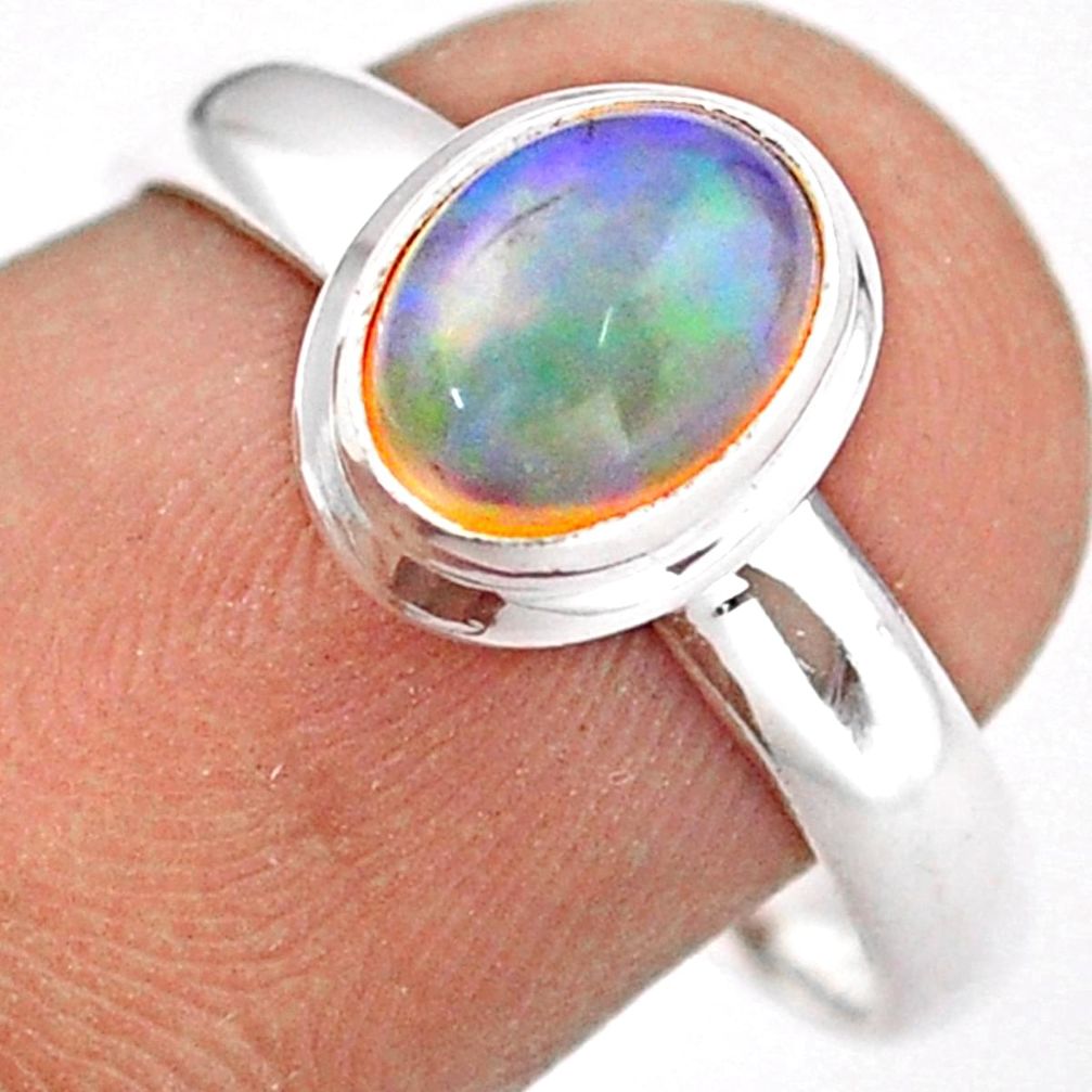 2.09cts solitaire natural multi color ethiopian opal silver ring size 8 u5599