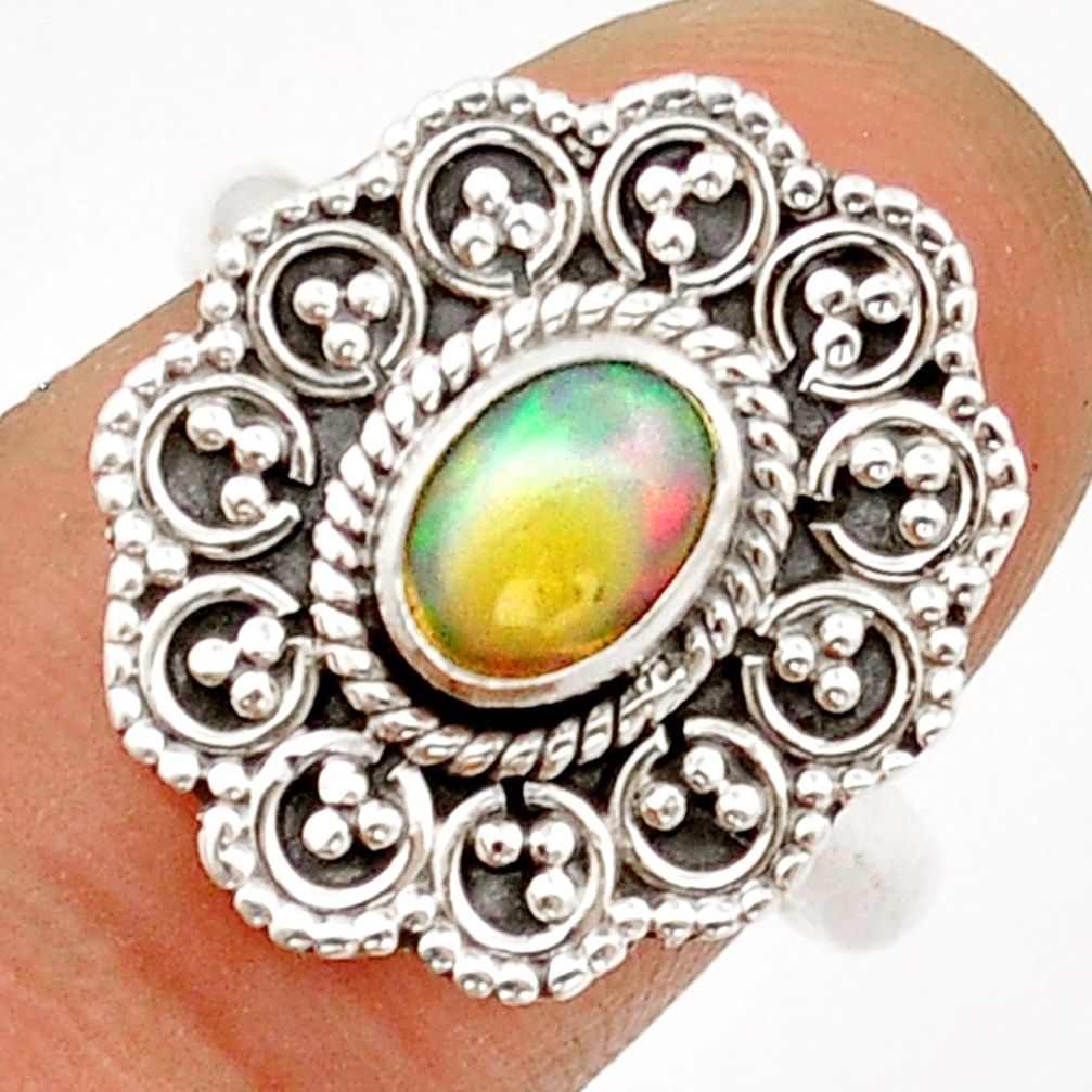 1.42cts solitaire natural multi color ethiopian opal silver ring size 8 u88437