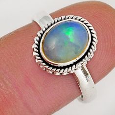 3.05cts solitaire natural multi color ethiopian opal silver ring size 8 y18703