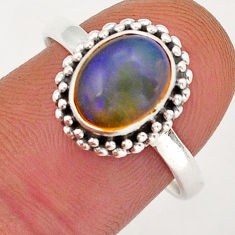 3.13cts solitaire natural multi color ethiopian opal silver ring size 8 y18713