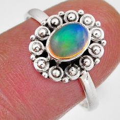 1.47cts solitaire natural multi color ethiopian opal silver ring size 8 y82972