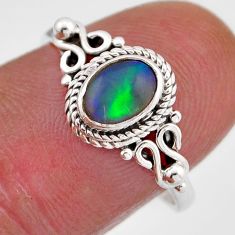 1.60cts solitaire natural multi color ethiopian opal silver ring size 8 y82976