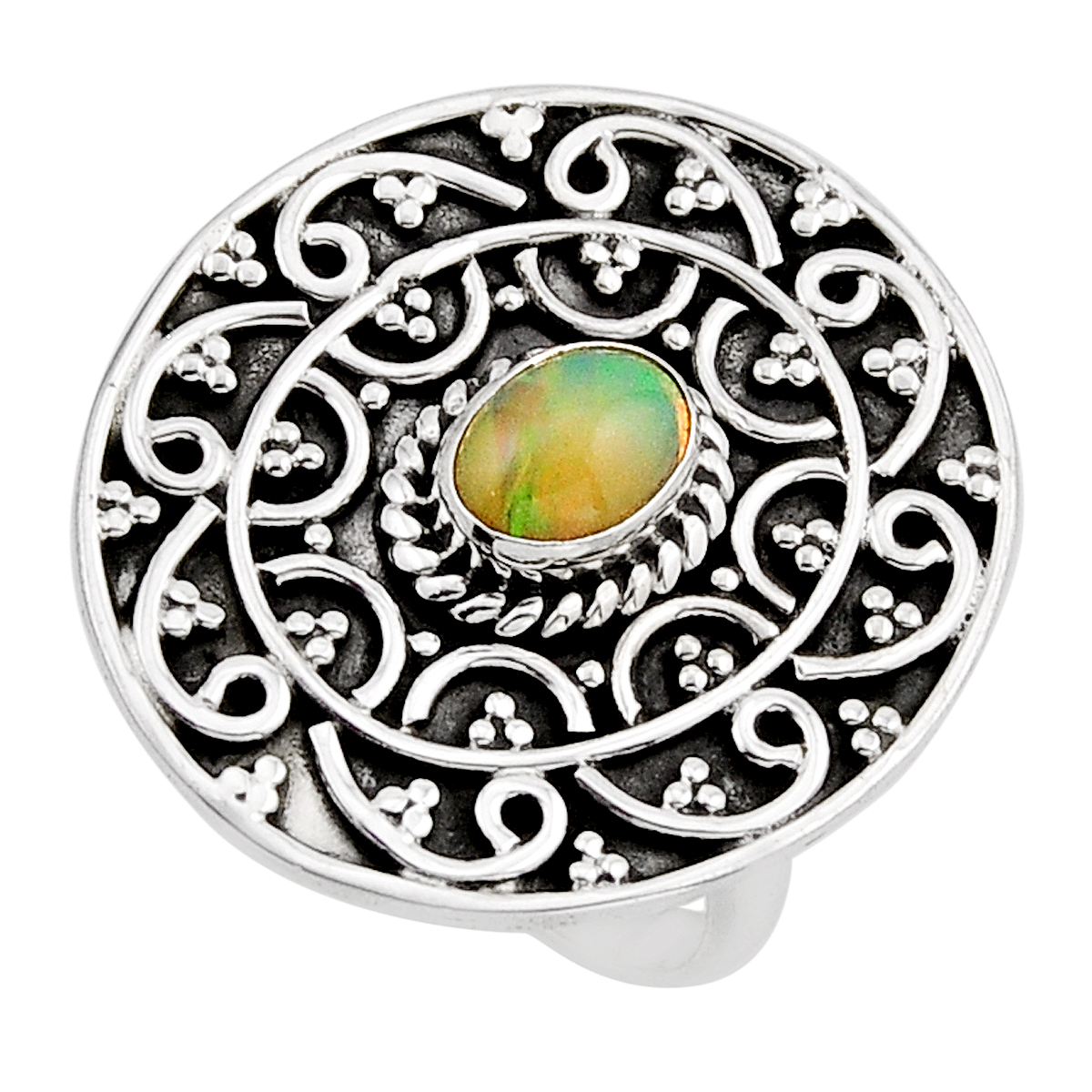Solitaire Natural Multi Color Ethiopian Opal Silver Ring