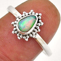 1.02cts solitaire natural multi color ethiopian opal silver ring size 9 n40744