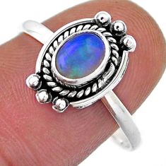 1.49cts solitaire natural multi color ethiopian opal silver ring size 9 n45860