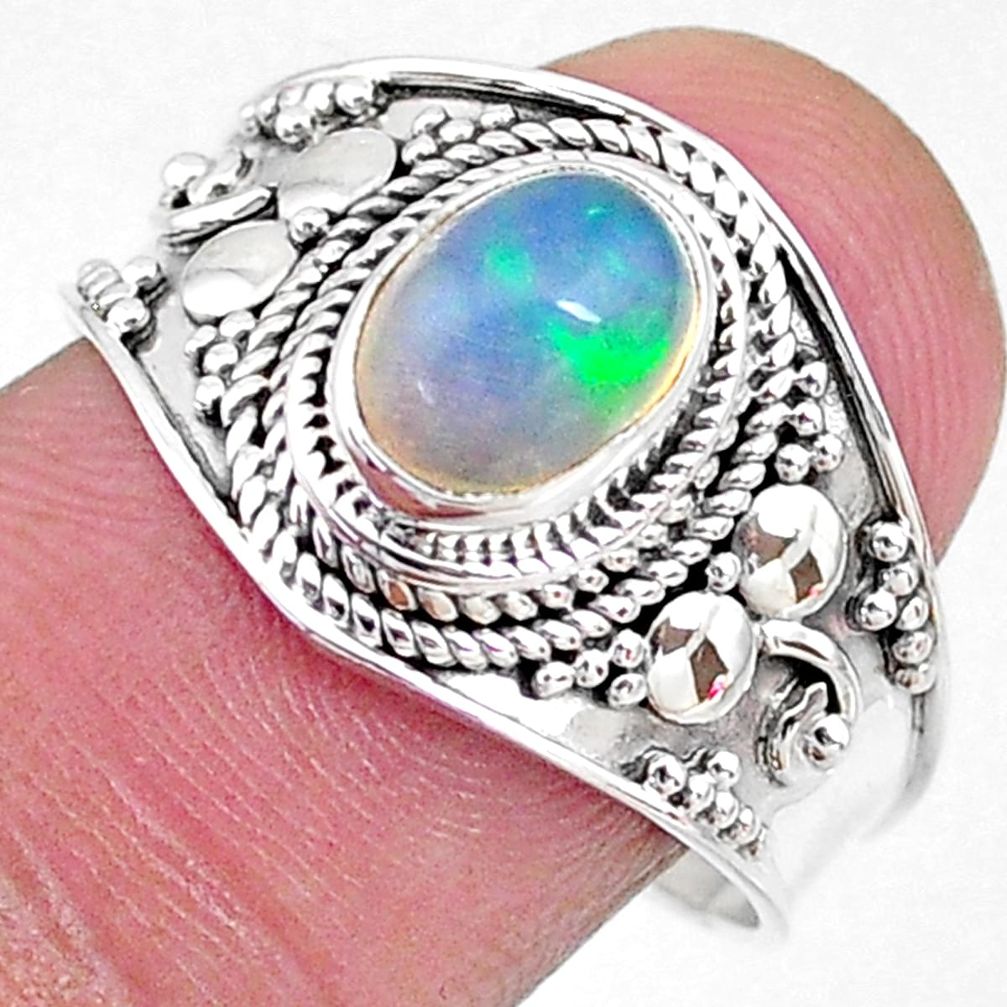 1.96cts solitaire natural multi color ethiopian opal silver ring size 9 t10241