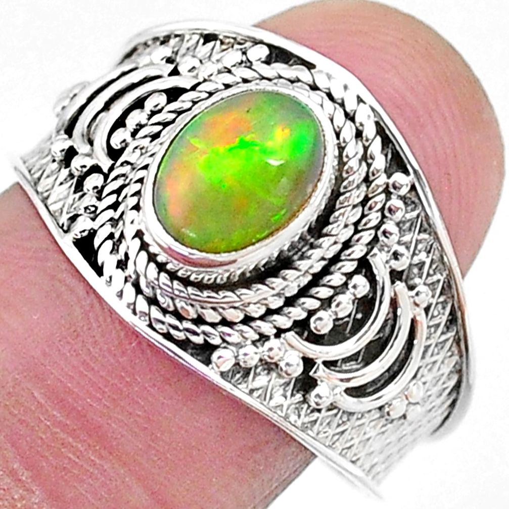 2.17cts solitaire natural multi color ethiopian opal silver ring size 9 t10257