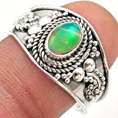 1.42cts solitaire natural multi color ethiopian opal silver ring size 9 t75812