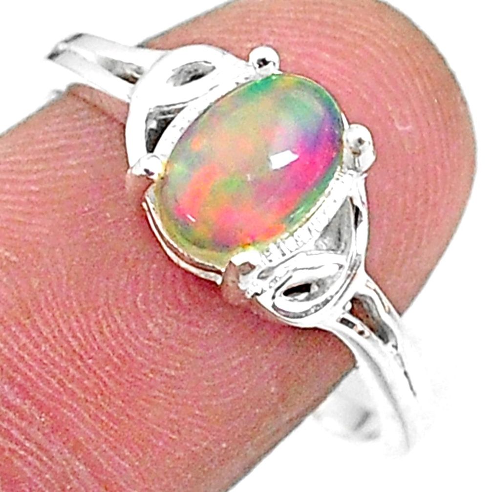 2.15cts solitaire natural multi color ethiopian opal silver ring size 9 t9098