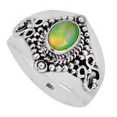 1.56cts solitaire natural multi color ethiopian opal silver ring size 9 y76775