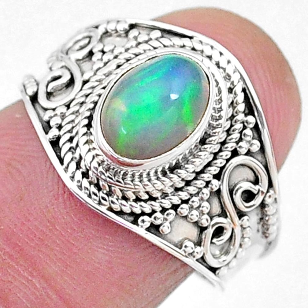 1.84cts solitaire natural multi color ethiopian opal silver ring size 7.5 t10243