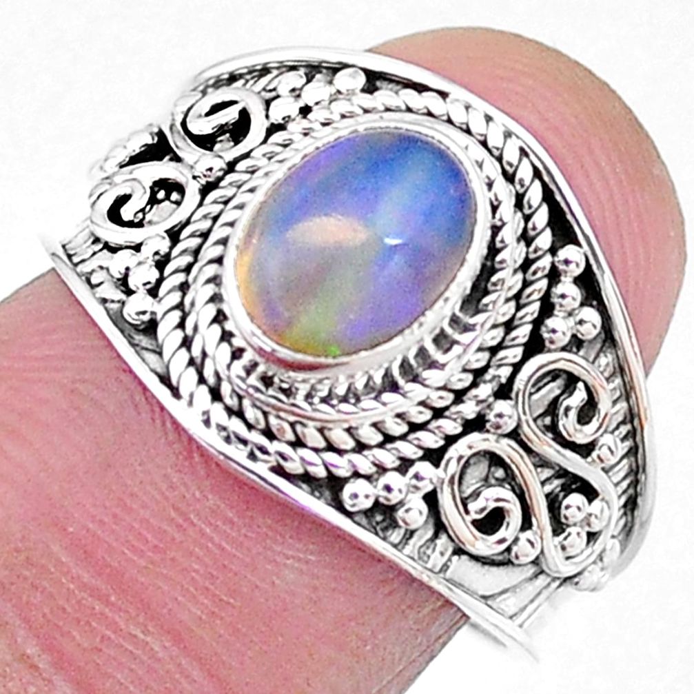 2.09cts solitaire natural multi color ethiopian opal silver ring size 7.5 t10245