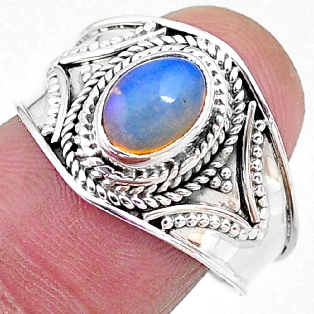 2.08cts solitaire natural multi color ethiopian opal silver ring size 8.5 t10252