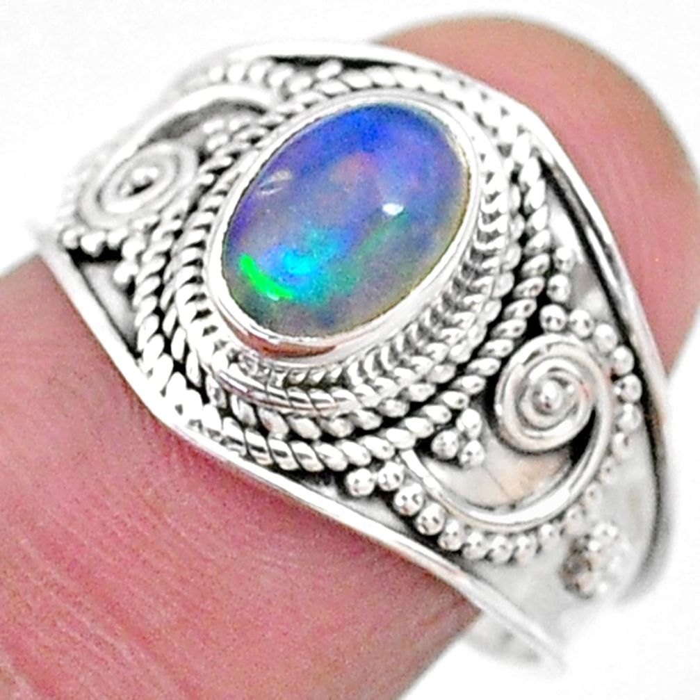 1.96cts solitaire natural multi color ethiopian opal silver ring size 8.5 t10253