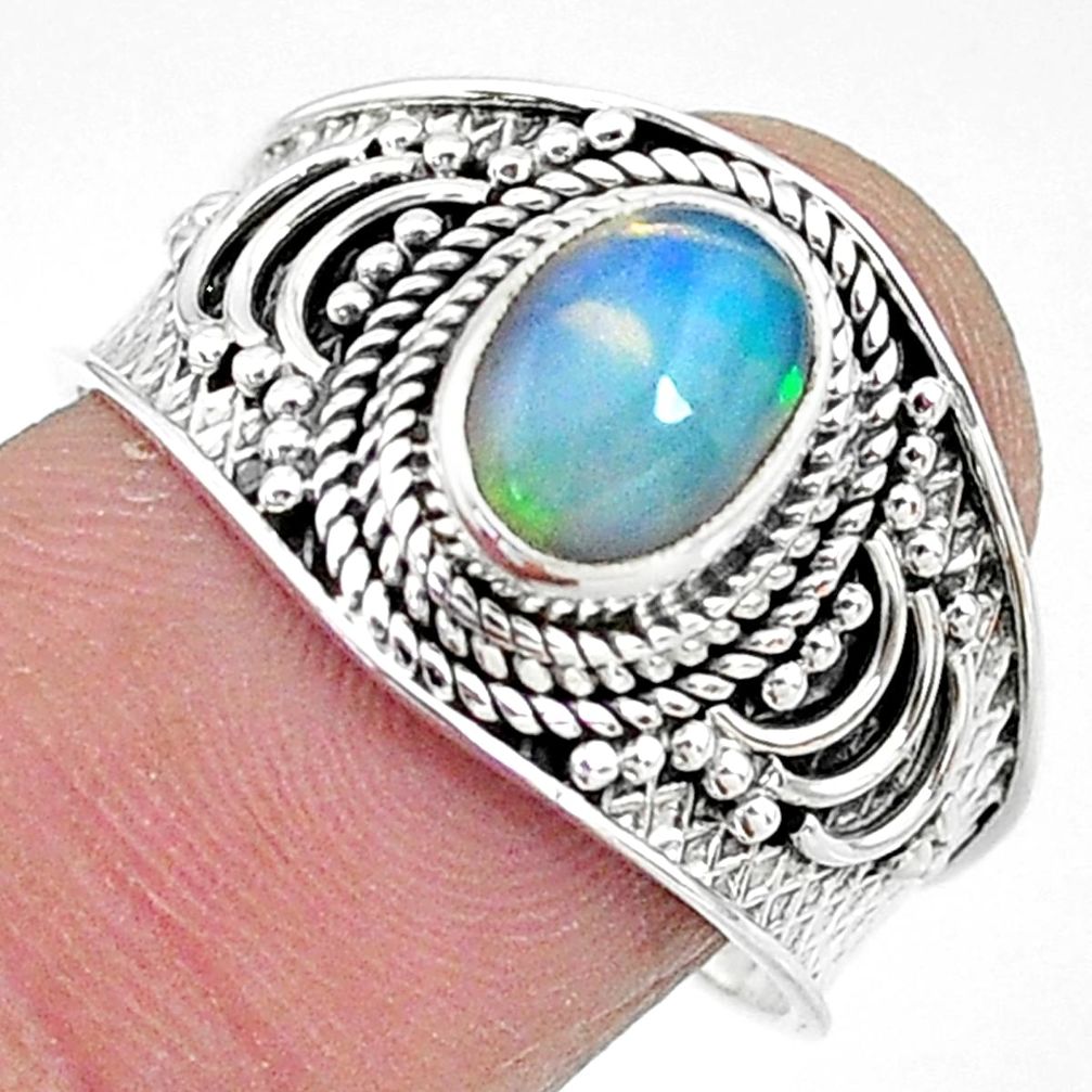 2.09cts solitaire natural multi color ethiopian opal silver ring size 8.5 t10261