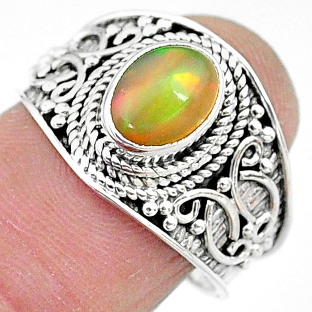1.96cts solitaire natural multi color ethiopian opal silver ring size 7.5 t10264