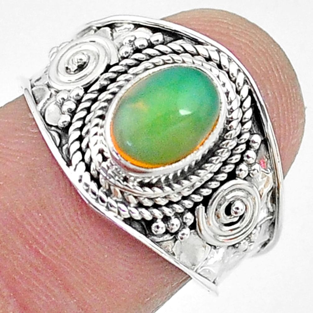 2.05cts solitaire natural multi color ethiopian opal silver ring size 7.5 t10268