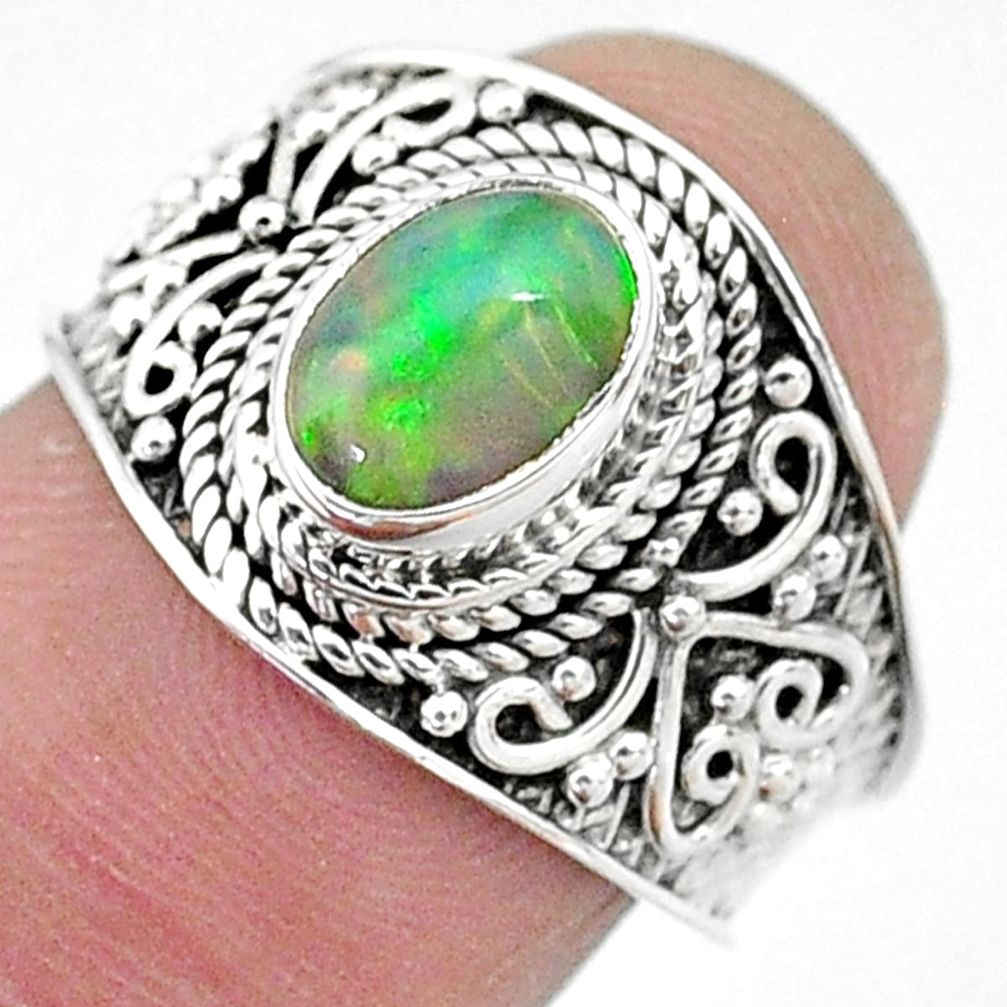 2.18cts solitaire natural multi color ethiopian opal silver ring size 7.5 t10271