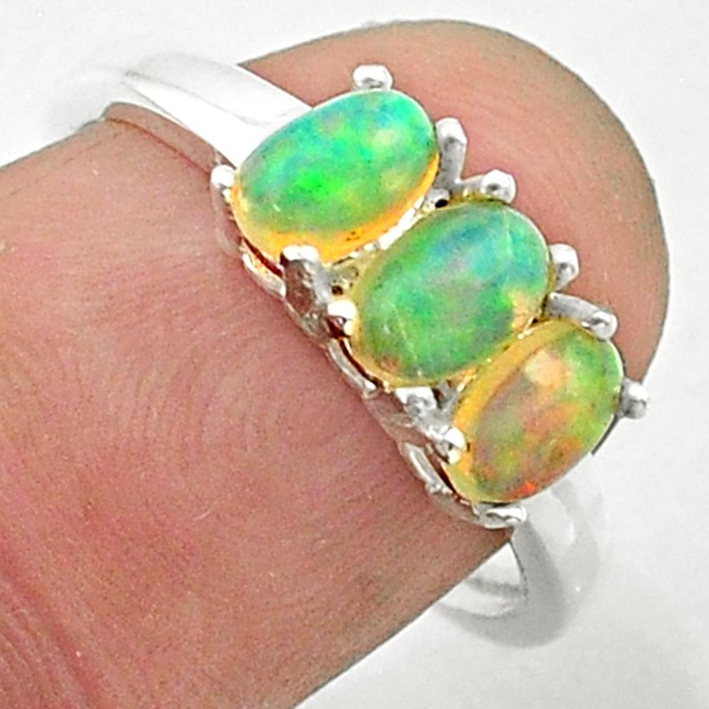 2.48cts solitaire natural multi color ethiopian opal silver ring size 7.5 t24010